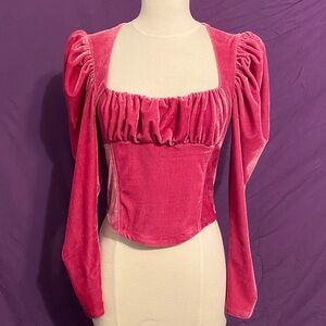 Free People Milkmaid Velvet Blouse with Puff Sleeves. Size S/P.